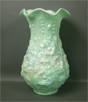 Fenton/ DBS Seamist Green Poppy Show Ruffled Vase