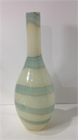 Large Cream & Blue  Swirl Art Glass Vase U16A