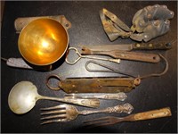 Vintage Frary's #2 scale, utensils, etc.
