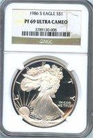 1986-S Proof Silver Eagle NGC PF-69 Ultra Cameo