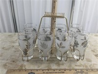 Libby 60's Silver Leaf Glass in Bar-set Rack