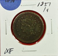 1851 Braided Hair Cent XF