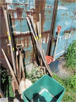 GARDEN TOOLS AND PLASTIC PLANTER