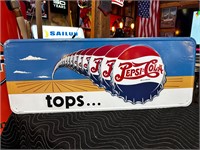 3ft x 14” Metal Embossed Pepsi Cola Tops Sign