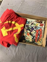 12 AND 15-CENT COMIC BOOKS, FLAG W/ RUSSIAN SYMBOL