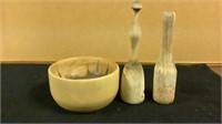 Wood Mortar and Pestle Wide Mouth Basin 7”x4”