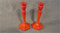 Vintage Northwood  Chinese Coral Candle Holders