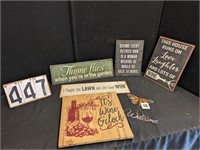 5 Wooden/Metal Signs & Butterfly Decor