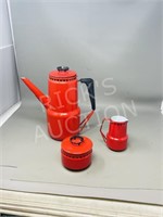 3pc enamelware coffee pot, cream & sugar