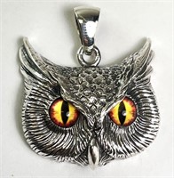 Large (Unique) Solid Sterling Owl Pendant 26 Grams