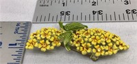 D2) YELLOW ENAMEL W/RHINESTONE FLORAL BROOCH,