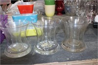 lot of 3 double layer glass flower vases