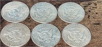 (6) Silver 1964 Kennedy Half  Dollars