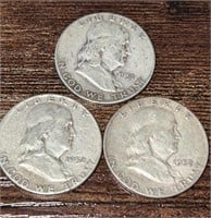 (3) Silver Liberty Half Dollars, 1951, (2) 1952