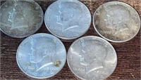 (5) Silver 1964 Kennedy Half Dollars