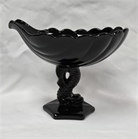 Westmoreland Black Glass Dolphin Seashell Compote