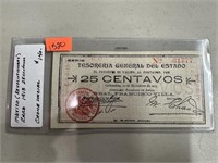 1913 25 CENTAVOS MEXICO REVOLUTIONARY NOTE RARE