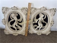 Pair of plaster statue wall plaques