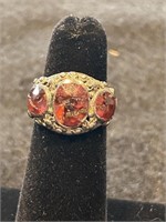 Antique Silver and Garnet Ring, Size 4 1/2,
