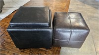 Black Storage Cube & Leather Brown Footstool