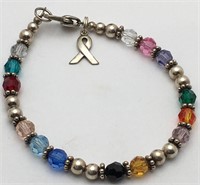 Colored Glass Bracelet W Sterling Clasp