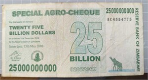 $25,000,000,000 Zimbabwe bank note