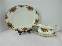 R.A. "OLD COUNTRY ROSES" 13" PLATTER, GRAVY BOA