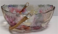 10" Glass Fruit Basket Bowl w/ Handle & Scalloped
