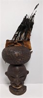 African Expressive Chokwe Wood Mask w/ feathers,