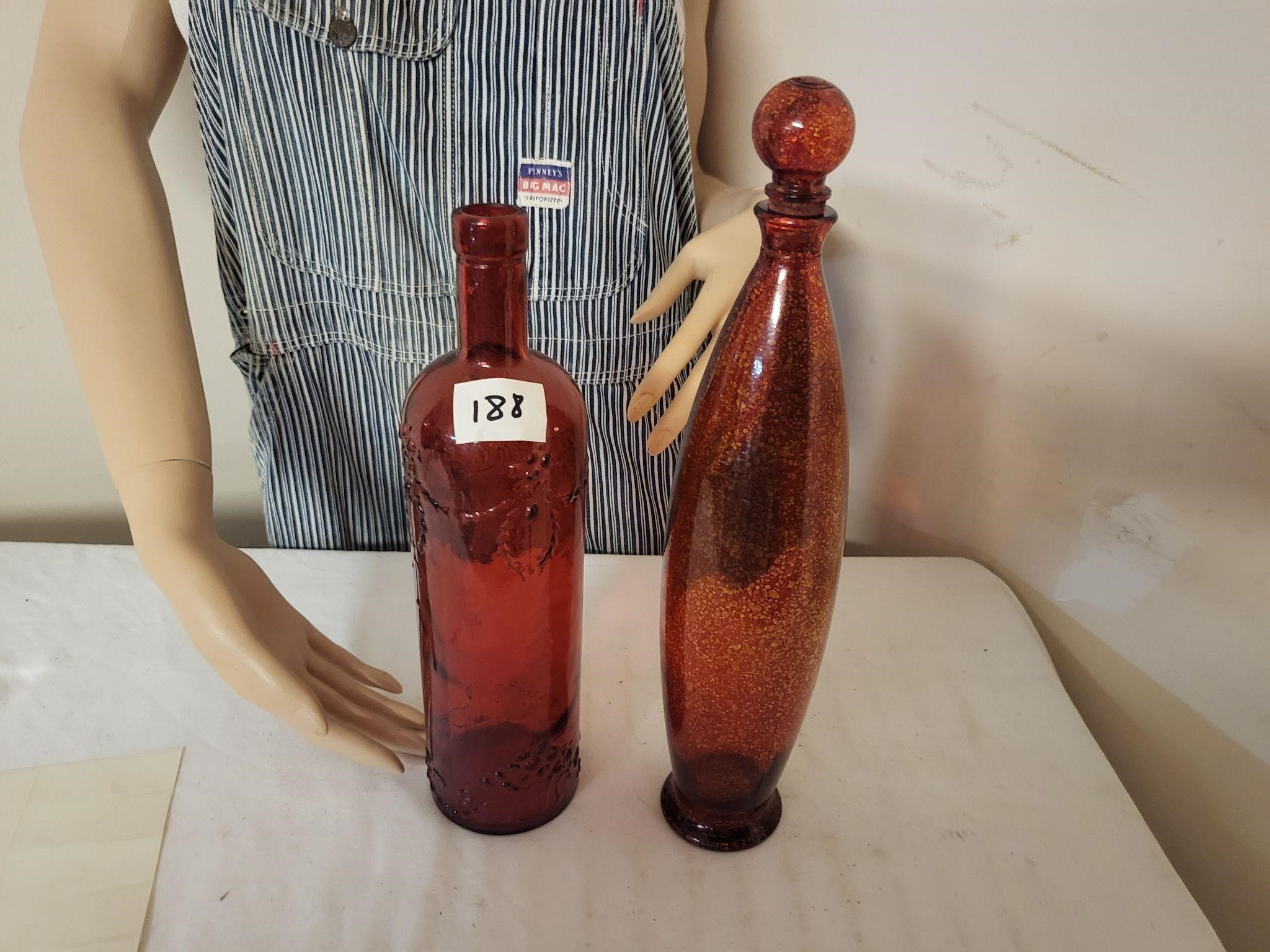 Two art glass Bottles & glass stopper