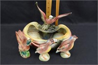 HULL FLYING DUCK PLANTER WITH BIRD FIGURINES