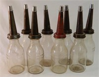 LOT OF 8 IMPERIAL QT. OIL BOTTLES/ SPOUTS/CAPS