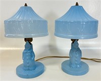 FABULOUS PAIR OF 1930S GLASS CLOWN LAMPS - WORKING
