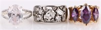 STERLING SILVER COLORFUL CZ LADIES RINGS - (3)