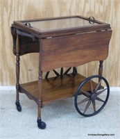 Vintage Mahogany Tea Cart w/ Glass Serving Tray