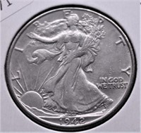 1942 D WALKING HALF DOLLAR AU