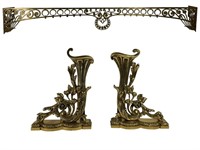 Brass Finished Andirons & Fireplace Frame