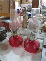 2 ANTIQUE RED OIL LAMPS