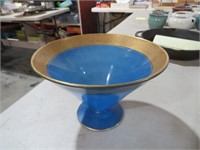 IMPERIAL GLASS BLUE FOOTED GOLD RIM BOWL