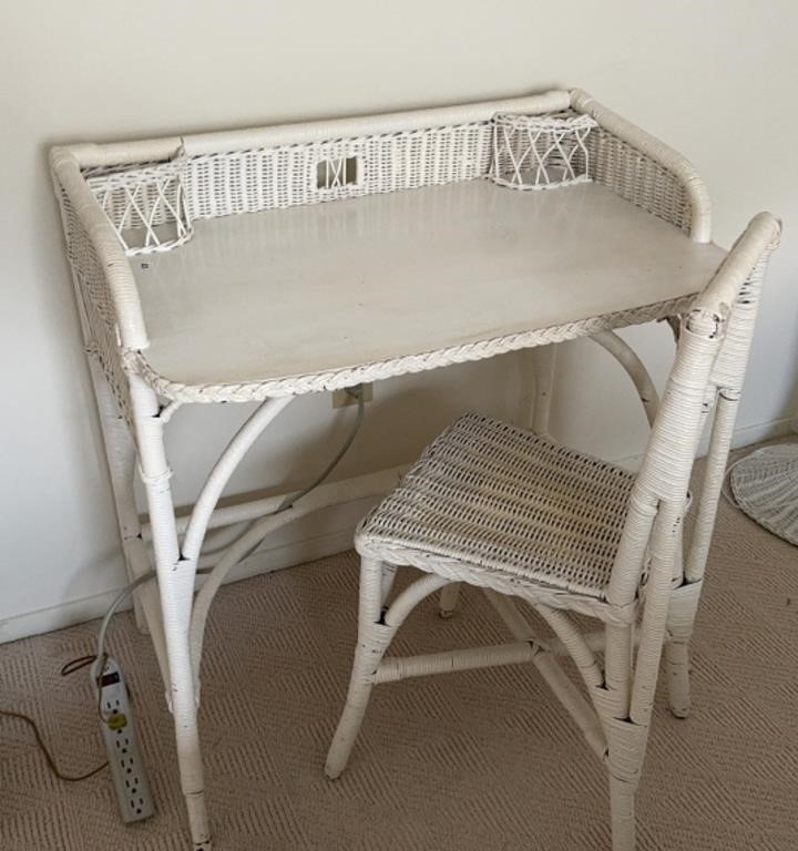 White Wicker Desk & Chair