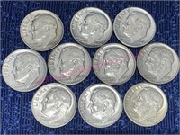 (10) Various Roosevelt Dimes (90% silver)