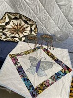 Quilted Table Clothes, Wall Plaques & Crystal Dish