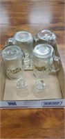 4 mason jar glasses, 2 shot glasses