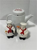 Red Rose Single Teapot and Chef Salt & Pepper