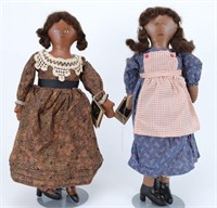 Two June Wildash Folk Art Black Dolls w/ Braids