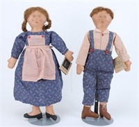 Two June Wildash Folk Art Patriotic Dolls