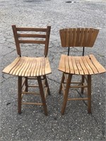 Vintage lot of 2 swivel wood bar stools