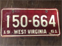 Vintage 1961 West Virginia license plate