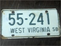 Vintage 1958 West Virginia license plate