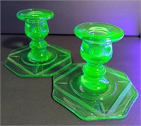 Uranium Depression Glass Candle Holders x 2